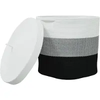 vidaXL Panier de rangement avec couvercle blanc et noir Ø40x35cm coton