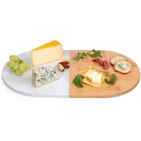 24hShop Plat de service ovale | Bambou et Marbre | 37x22cm
