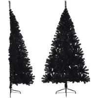 vidaXL Demi sapin de Noël artificiel avec support Noir 240 cm PVC