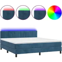 vidaXL Lit boxspring avec matelas & LED bleu foncé 160x200 cm velours