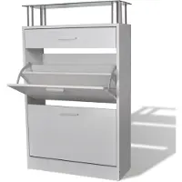 vidaXL Meuble à chaussures avec tiroir et plateau en verre Bois Blanc