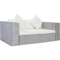 vidaXL Canapé 2 places avec coussins Gris Rotin naturel