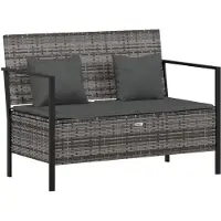 vidaXL Banc de jardin 2 places avec coussins Gris Poly rotin