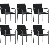 vidaXL Chaises de jardin avec coussins 6 pcs. noir 56x59x84 cm Poly rotin