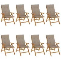 vidaXL Chaises de jardin avec coussins 8 pcs. Bois massif teck