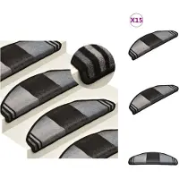 vidaXL Tapis d'escalier autocollants 15 pcs Noir et gris 65x21x4 cm