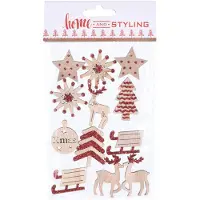 Generique Autocollants de Noël en bois avec paillettes, 12pcs.