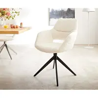 DELIFE Chaise-pivotante Yago-Flex avec accoudoirs bouclé blanc pied croisé large noir pivotement sur 360° ressorts ensachés