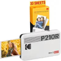 Kodak Pack Mini Imprimante P210 Retro 2 + Cartouche et papier pour 30 photos - Imprimante Connectée Bluetooth - Photos format CB 5,3 x 8,6 cm - Batterie Lithium - Sublimation Thermique 4Pass