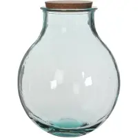 Mica Decorations Vase/terrarium - rond - avec bouchon - verre - 29 x 38 cm - verre recyclé transparent avec couvercle en liège
