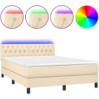 vidaXL Lit Boxspring avec matelas & LED Crème 140x190 cm Tissu