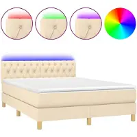 vidaXL Lit Boxspring avec matelas & LED Crème 140x200 cm Tissu