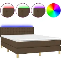 vidaXL Lit Boxspring avec matelas & LED Marron foncé 140x200 cm Tissu