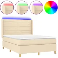vidaXL Lit Boxspring avec matelas & LED Crème 140x190 cm Tissu