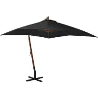 vidaXL Parapluie avec mât noir 3x3 m bois de sapin massif