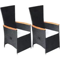 vidaXL Chaises longues de jardin 2 pcs. avec coussins Poly rotin noir