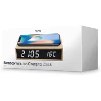 Mikamax Horloge numérique en bambou avec chargeur sans fil