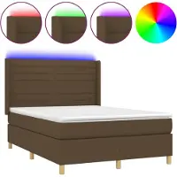vidaXL Lit Boxspring avec matelas & LED Marron foncé 140x190 cm Tissu