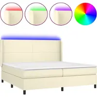 vidaXL Sommier à lattes de lit matelas LED Crème 200x200 cm Similicuir