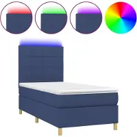 vidaXL Lit Boxspring avec matelas & LED Bleu 100x200 cm Tissu