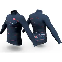 Castelli Maillot de Cyclisme Castelli Men Servizio Corse Thermal Long-Sleeve Jersey FZ Blue Zip-S