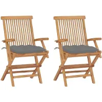 vidaXL Chaises de jardin avec coussins gris 2 pcs. Bois massif teck