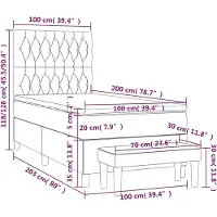 vidaXL Lit boxspring avec matelas Taupe 100x200 cm Tissu