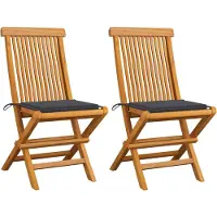 vidaXL Chaises de jardin avec coussins anthracite 2 pcs. Bois massif teck