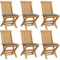 vidaXL Chaises de jardin avec coussins gris 6 pcs. Bois massif teck