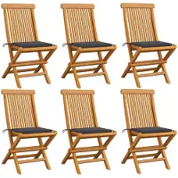 vidaXL Chaises de jardin avec coussins anthracite 6 pcs. Bois massif teck