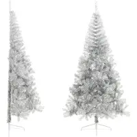 vidaXL Demi sapin de Noël artificiel avec support argenté 240 cm PET