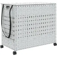 vidaXL Panier à linge avec roulettes blanc 66x35x60 cm résine tressée