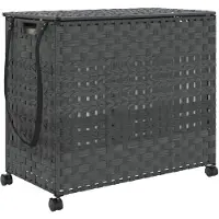 vidaXL Panier à linge avec roulettes gris 66x35x60 cm résine tressée