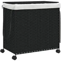 vidaXL Panier à linge avec roulettes noir 60x35x60,5 cm résine tressée