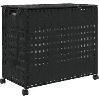 vidaXL Panier à linge avec roulettes noir 66x35x60 cm résine tressée