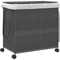 vidaXL Panier à linge avec roulettes gris 60x35x60,5 cm résine tressée