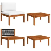 vidaXL Ensemble salon de jardin 2 pièces avec coussins bois acacia & corde