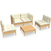 vidaXL ensemble de salon de jardin 5 pièces avec coussins Crème Pin massif