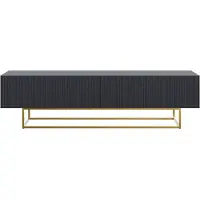 Selsey VELDIO - Armoire TV, Noir avec cadre métallique doré, 175 cm