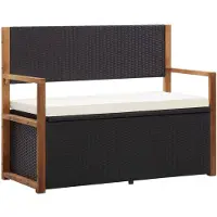 vidaXL Banc avec espace de rangement 110 cm Poly rotin bois massif acacia noir