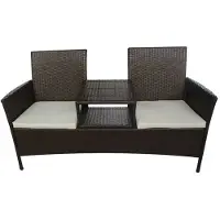vidaXL Banc de jardin 2 places avec table Poly rotin brun
