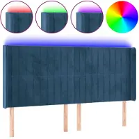 vidaXL Tête de lit LED bleu foncé 163x16x118/128 cm velours