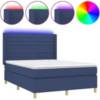 vidaXL Lit Boxspring avec matelas & LED Bleu 140x190 cm Tissu