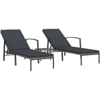vidaXL Bains de soleil 2 pcs. avec table Poly rotin gris