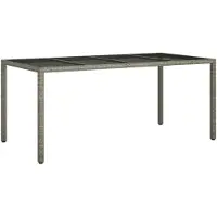 vidaXL Table de jardin Gris 190x90x75 cm Verre trempé et poly rotin