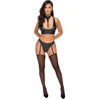 Cotelli collection Bondage Bondage - ensemble soutien-gorge brillant avec menottes (noir) - L