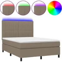 vidaXL Lit boxspring avec matelas & LED Taupe 140x190 cm Tissu