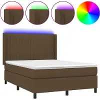 vidaXL Lit Boxspring avec matelas & LED Marron foncé 140x190 cm Tissu