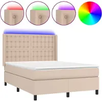 vidaXL Lit à sommier tapissier avec matelas et LED Cappuccino-Brown 140x190cm