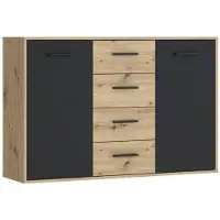 Forte BUFFET PILVI - STYLE CONTEMPORAIN - PARTICULES MÉLAMINÉ - DÉCOR CHENE ET NOIR - 2 PORTES + 4 TIROIRS - L 122,6 X P 34,2 X H 8